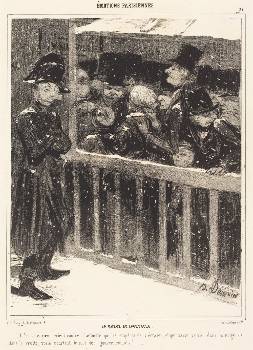 La Queue au Spectacle, by Honoré Daumier, ink, 1840