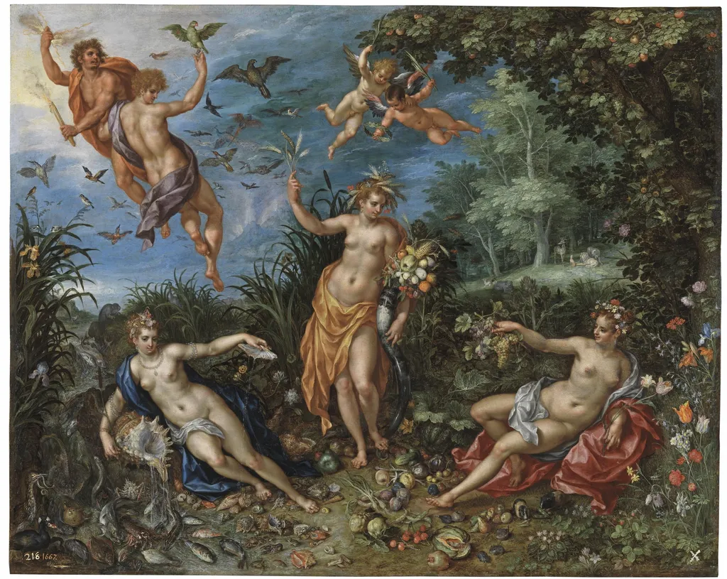 Allegory of Abundance and the Four Elements, by Jan Brueghel, the elder, oil, 1606