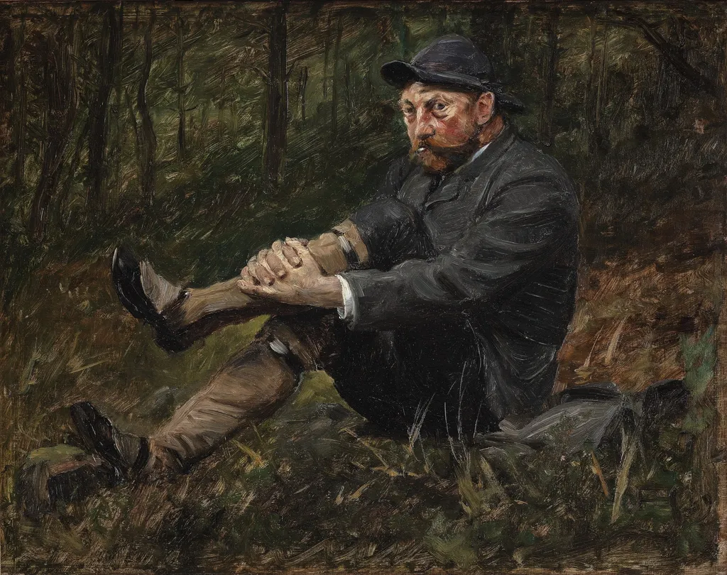 Arkitekten Thorvald Bindesbøll i en granskov på Kullen, by August Jerndorff, oil, 1895