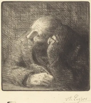 Meditation (La meditation), by Alphonse Legros, ink, 1874