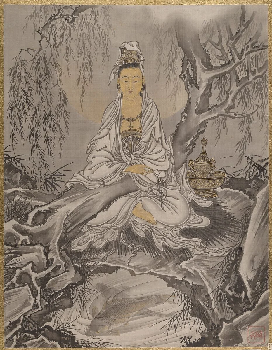 白衣観音図|White-Robed Kannon, detail