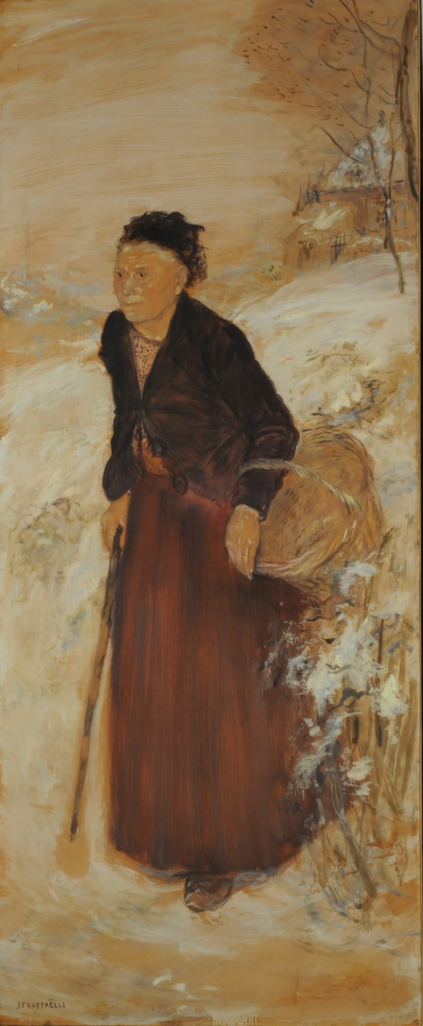 Old woman in snow, detail