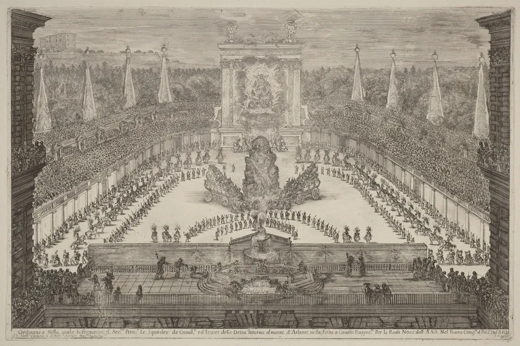 The Prince of Tuscany, His Horse Troops and Carriages around Mount Atlas, by Stefano Della Bella, ink, 1661