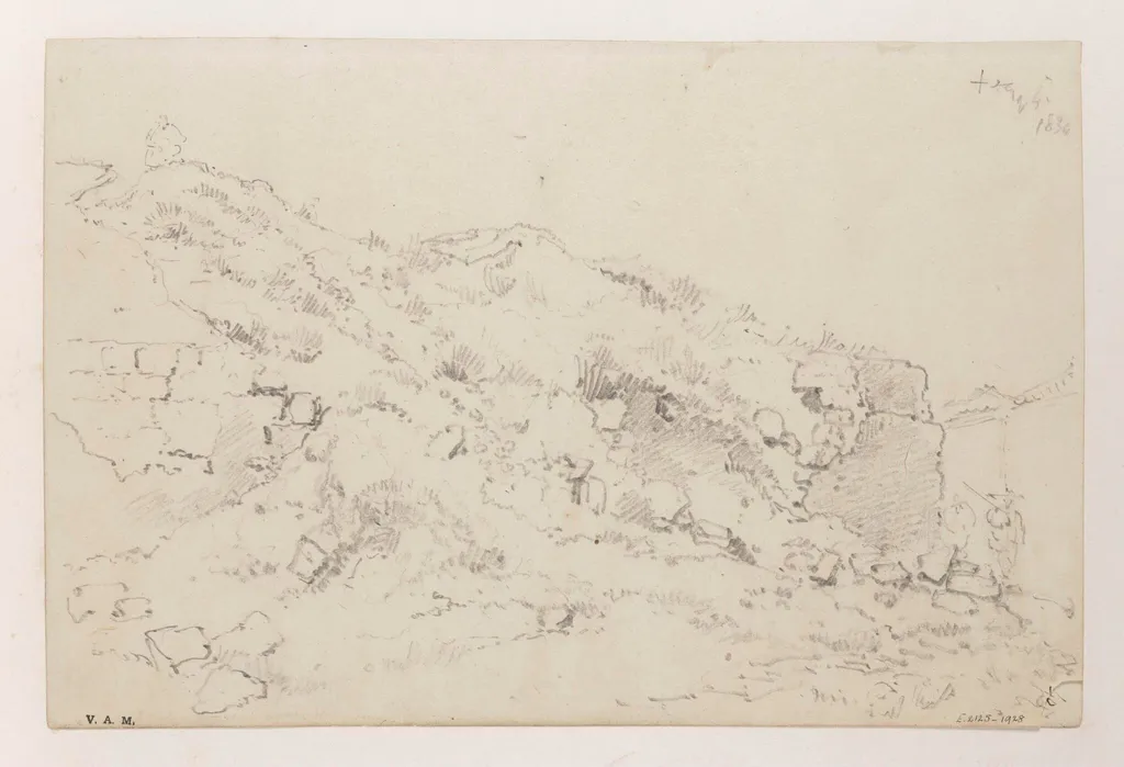 A hillside with ruined masonry, by George Chinnery, 7