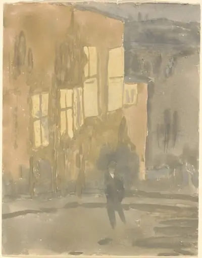 Street at Night, Meudon, by Gwen John, gouache, 1914