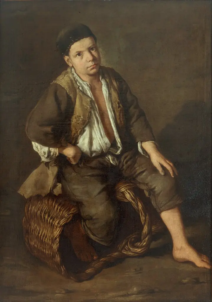 Errand Boy Seated on a Basket, by Giacomo Ceruti, oil, 1735