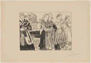 Bretonnes sur le quai, by Charles Cottet, ink, 1894