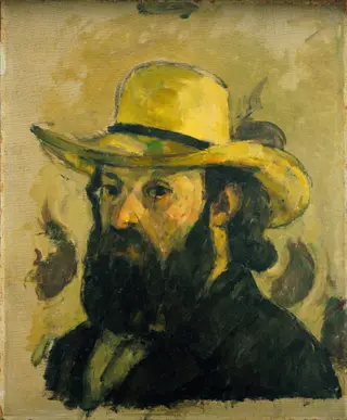 Self-Portrait in a Straw Hat, by Paul Cézanne, oil, 1890