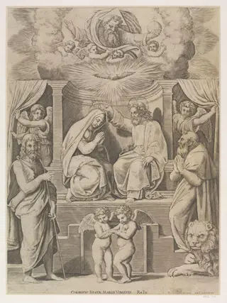 The Virgin Crowned by Jesus Christ, by Master of the Die, 1534