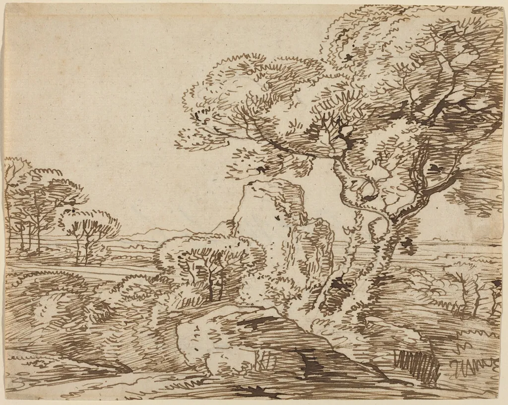 Landscape with Trees and Craggy Rocks, by Franz Innocenz Josef Kobell, ink, 1786