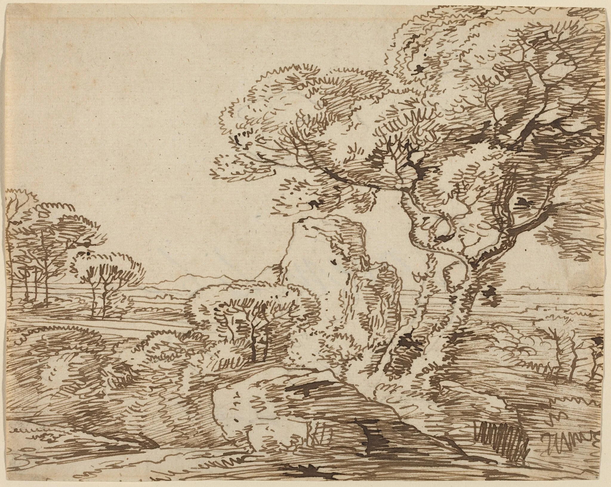 Landscape with Trees and Craggy Rocks, detail