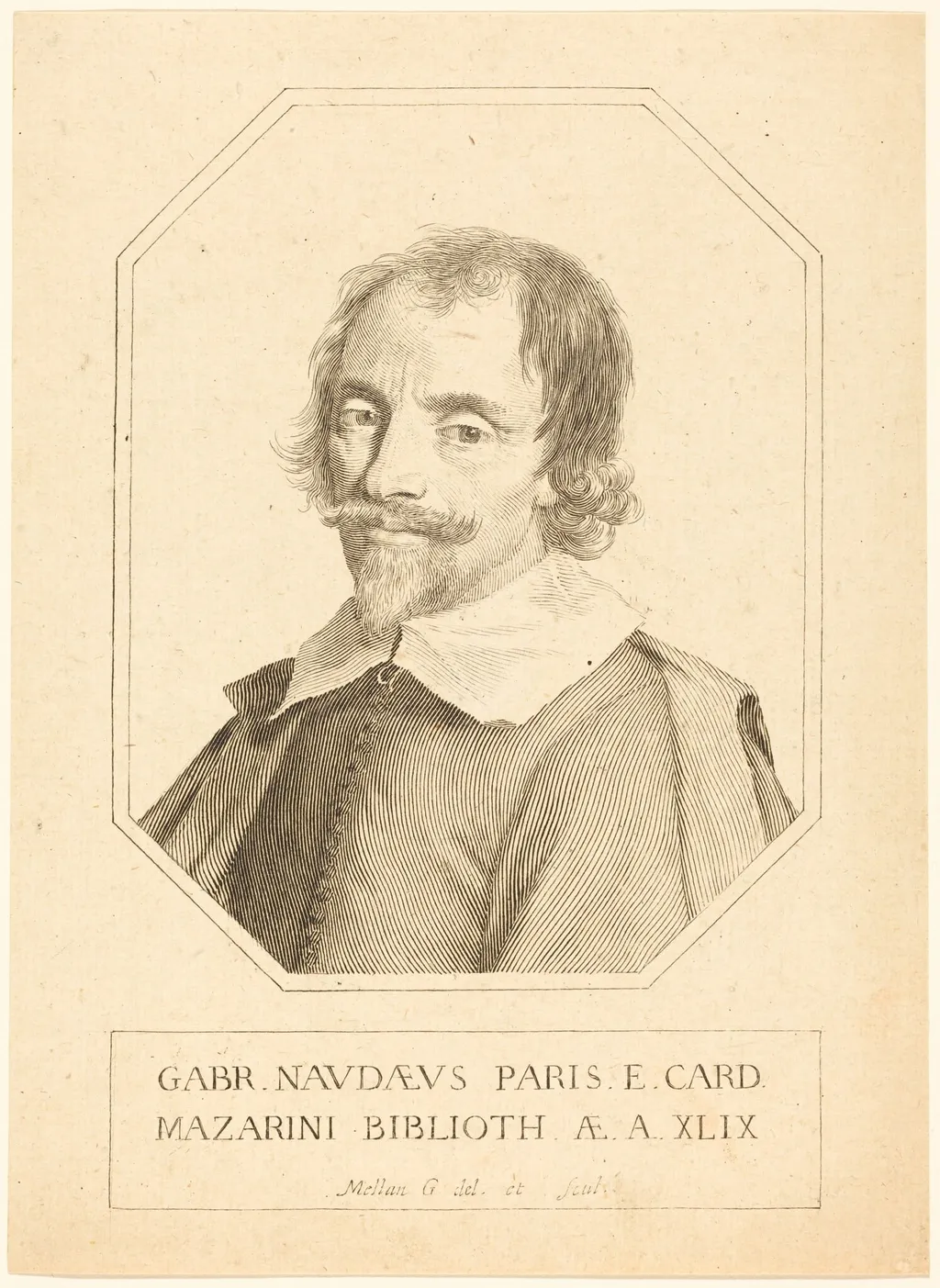 Gabriel Naude, by Claude Mellan, ink, 1643