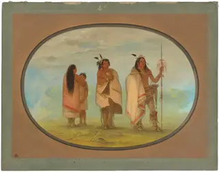 Weeco Chief, His Wife, and a Warrior, by George Catlin, oil, 1865