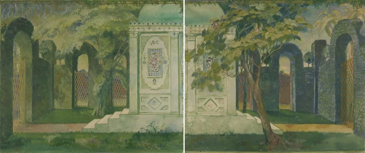 Tempelchen mit Treppe in Park, detail
