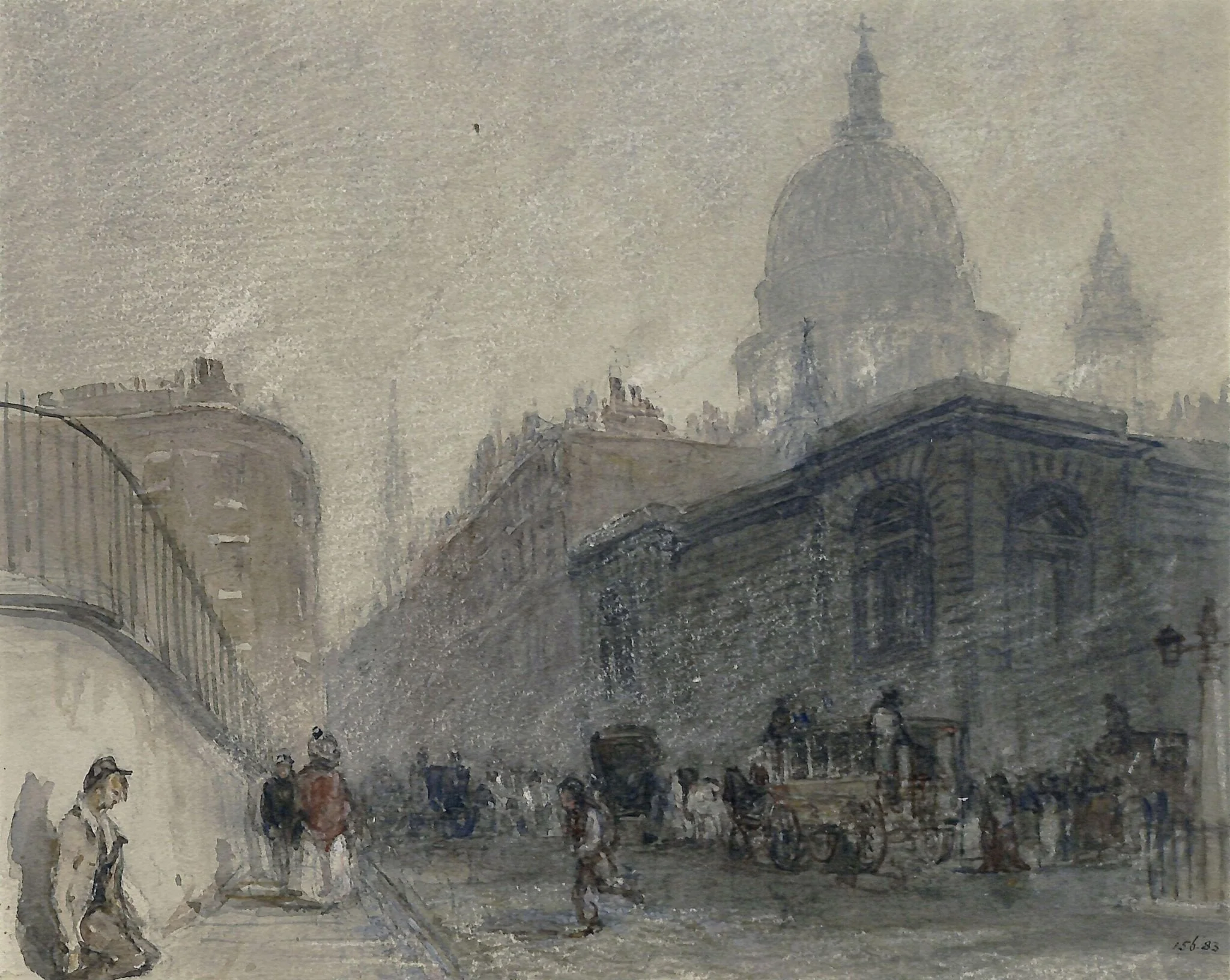 Solitude: View of Newgate Street, looking east, showing the old prison and St. Paul's, detail
