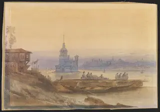 Leander's Tower at Constantinople, by Amedeo Preziosi, watercolor, 1862
