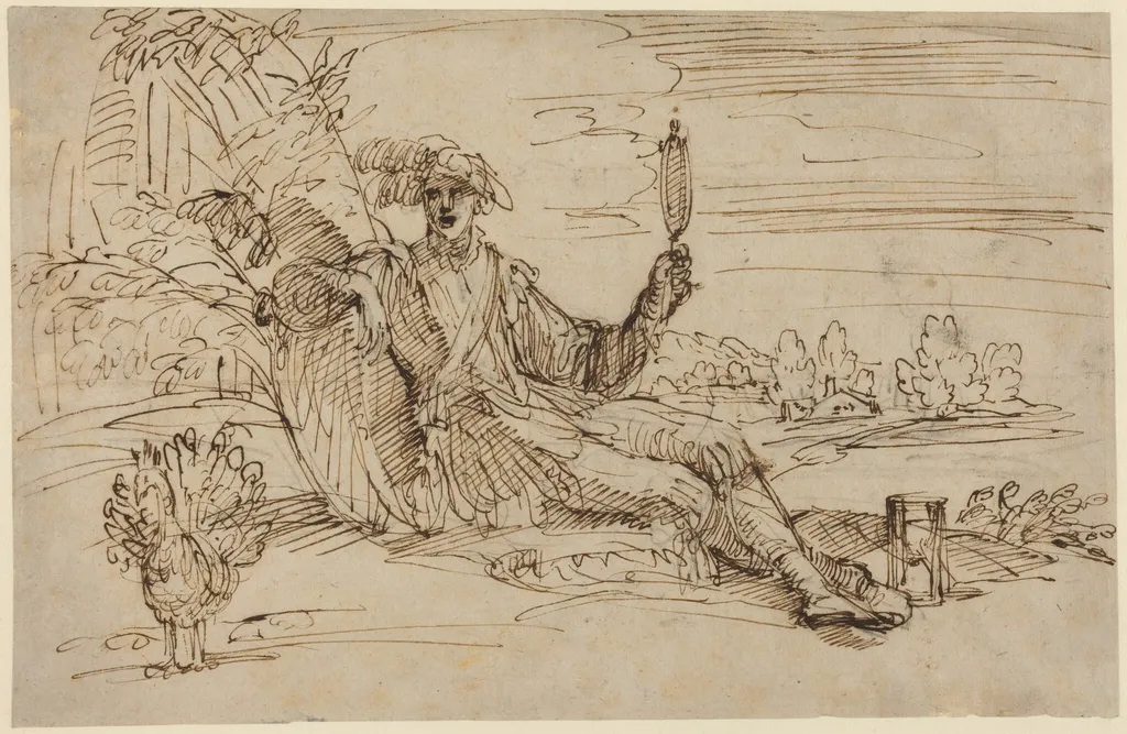 An Elegant Young Man Personifying Vanity, by Francesco Brizio, chalk, 1599