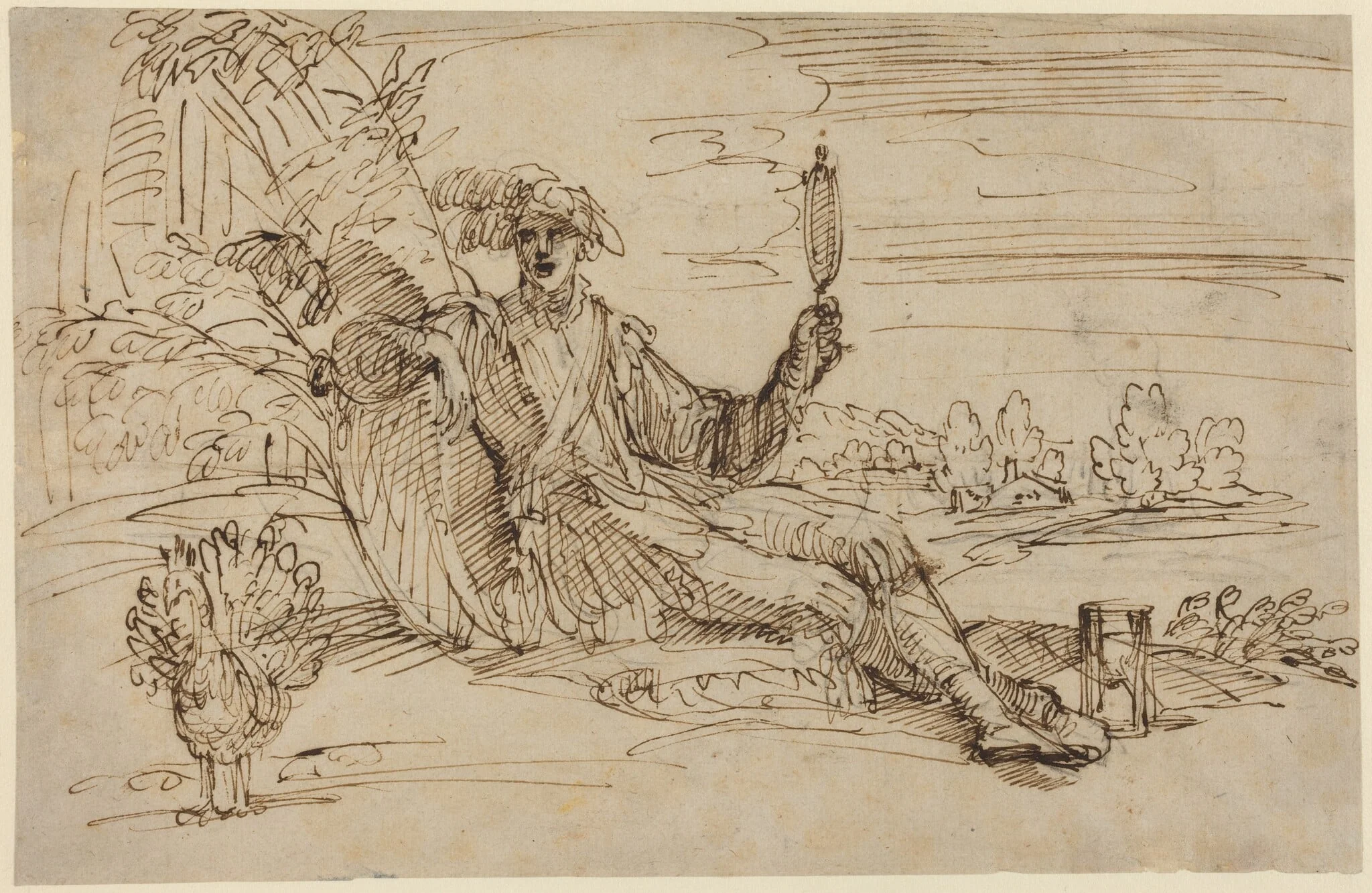 An Elegant Young Man Personifying Vanity, detail