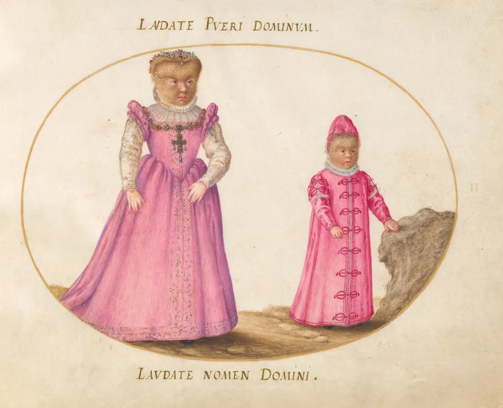 Plate 2: Maddalena and Enrico, the Children of Pedro González (Petrus Gonsalvus), by Joris Hoefnagel, gouache, 1594