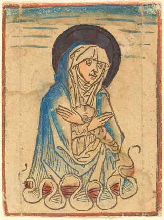 The Virgin in the Clouds, by Master of the Housebook, ink, 1475
