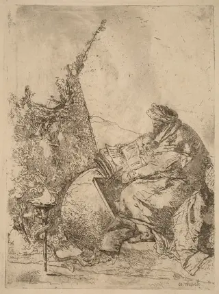 Philosopher Seated, with Globe, Book, and Compass, by Giovanni Battista Tiepolo, ink, 1733