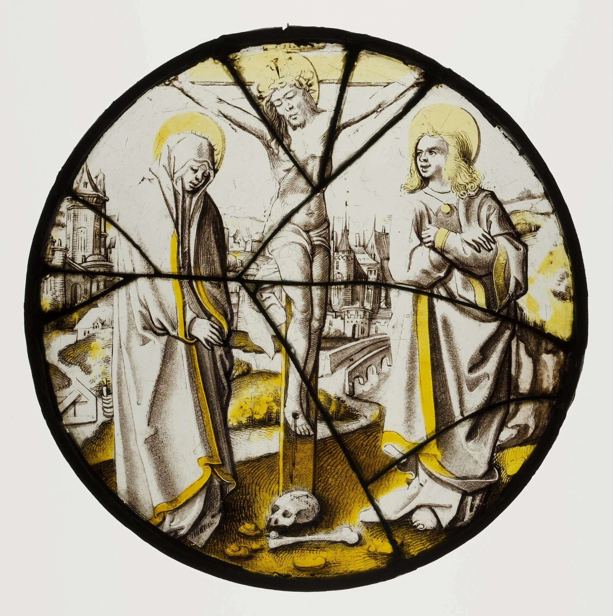 Roundel with the Crucifixion, the Virgin, and Saint John, detail