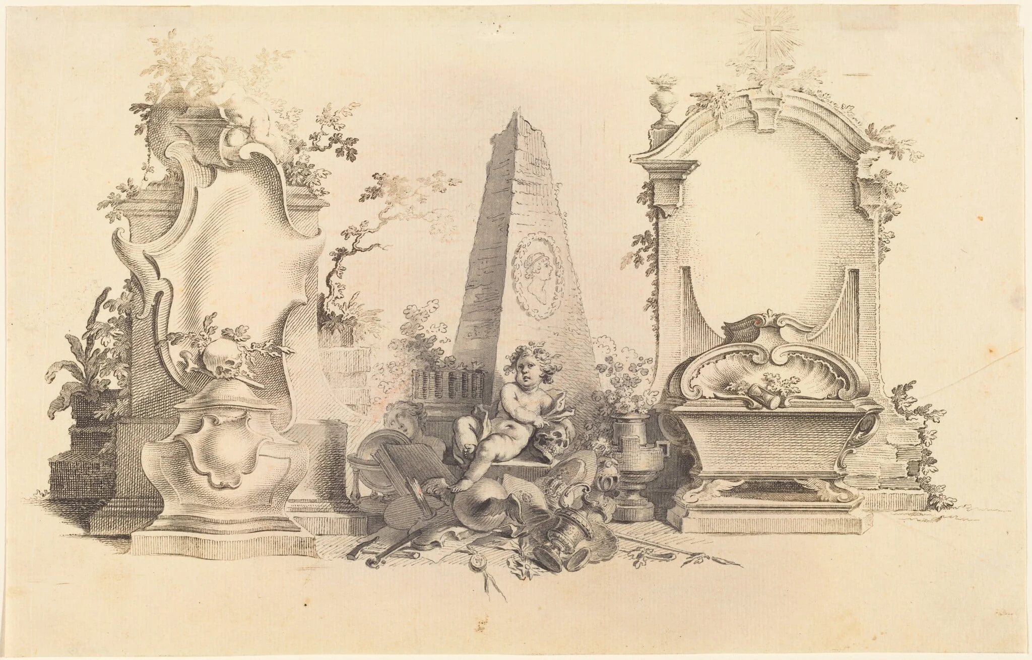 Cartouche Moderne with Emblems of Death, detail