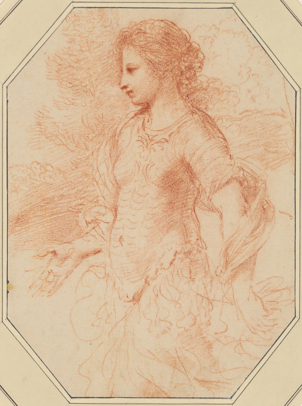 Erminia, by Guercino, chalk, 1648
