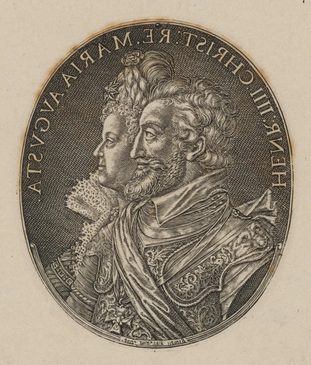 Henri IV and Maria de Medici [top half], by Simon van de Passe, ink, 1621