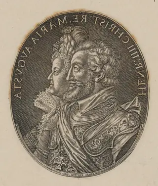 Henri IV and Maria de Medici [top half], by Simon van de Passe, ink, 1621