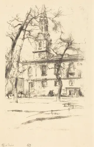 St. Giles-in-the-Fields, by James McNeill Whistler, ink, 1896