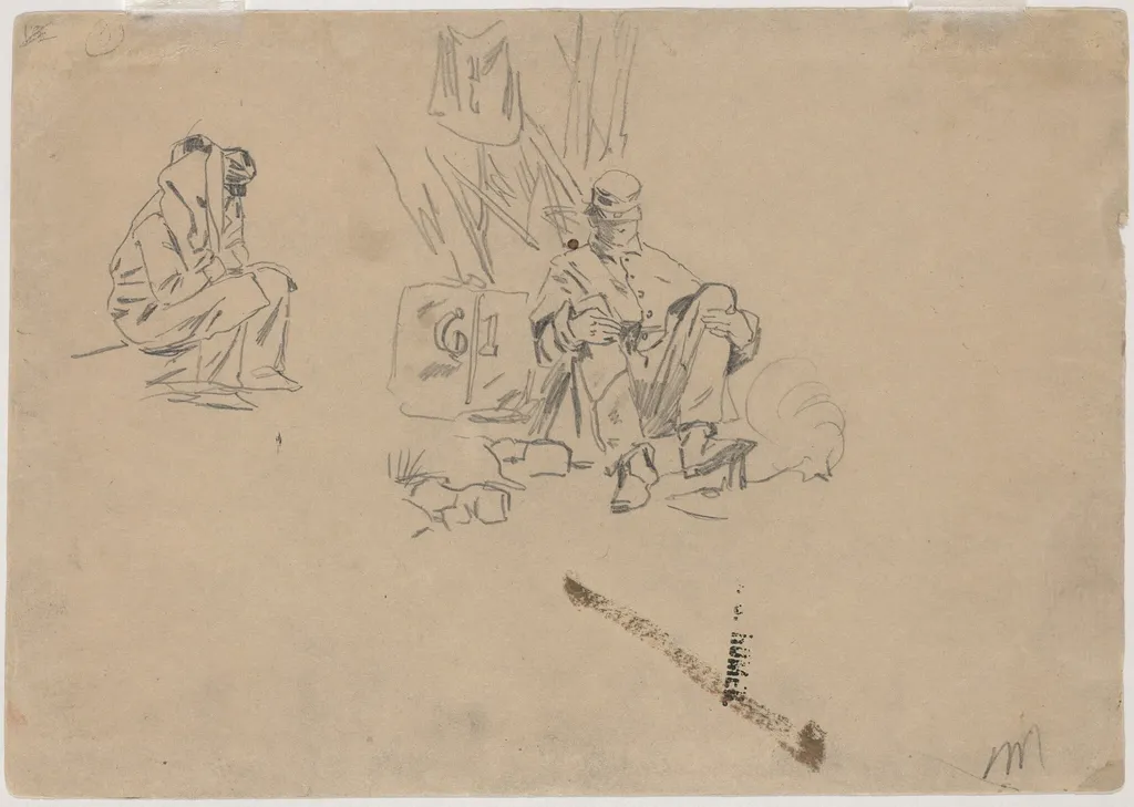 Two Soldiers Resting [verso], by Winslow Homer, graphite, 1862