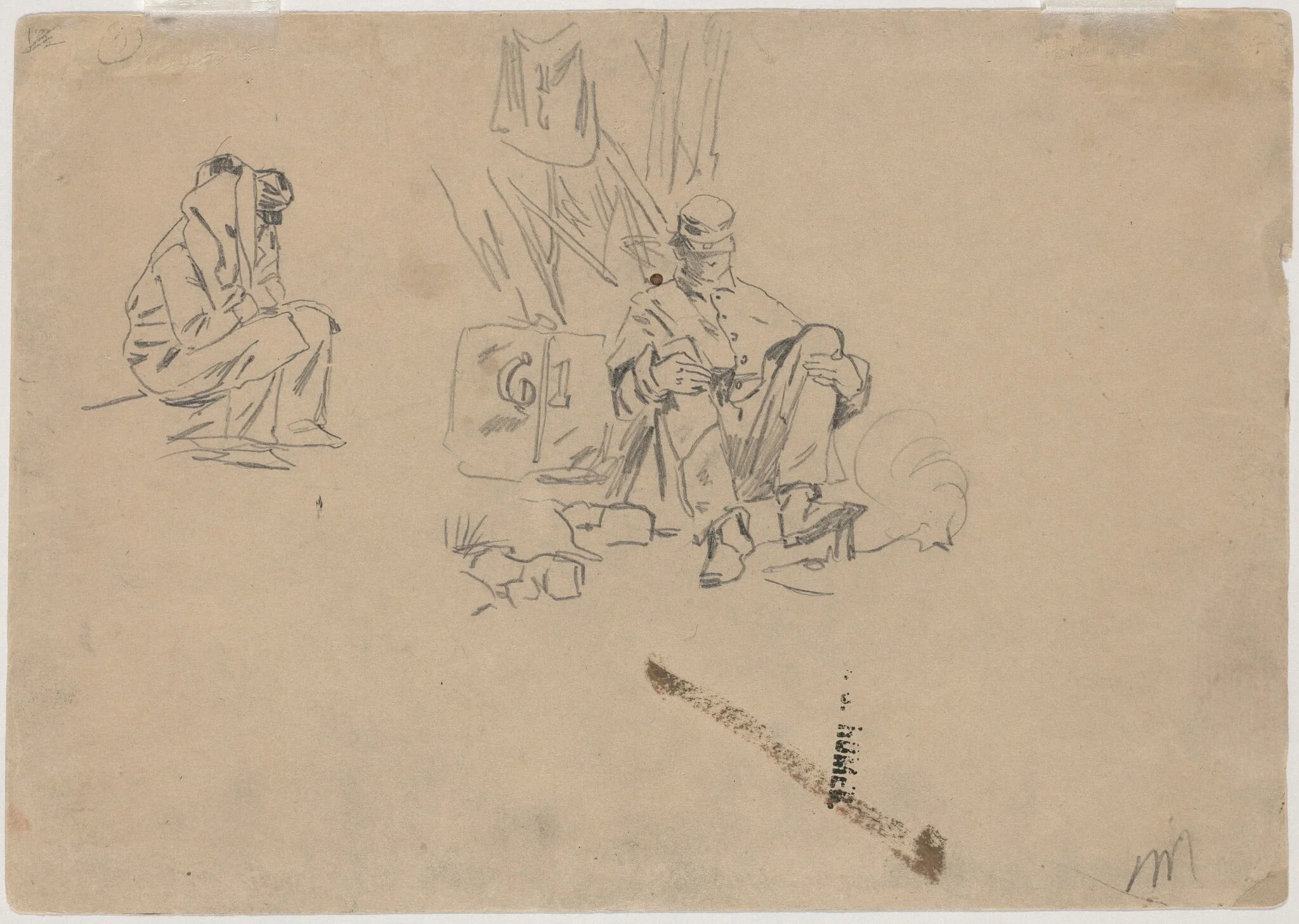 Two Soldiers Resting [verso], detail