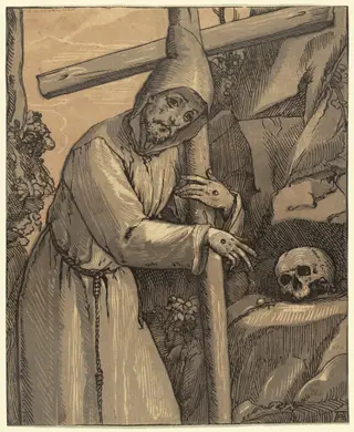 Saint Francis of Assisi, by Andrea Andreani, ink, 1591