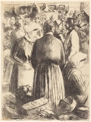 Market at Pontoise (Marché a Pontoise), by Camille Pissarro, ink, 1895