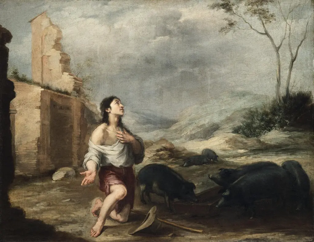 The Prodigal Son Feeding Swine, by Bartolomé Esteban Murillo, oil, 1660
