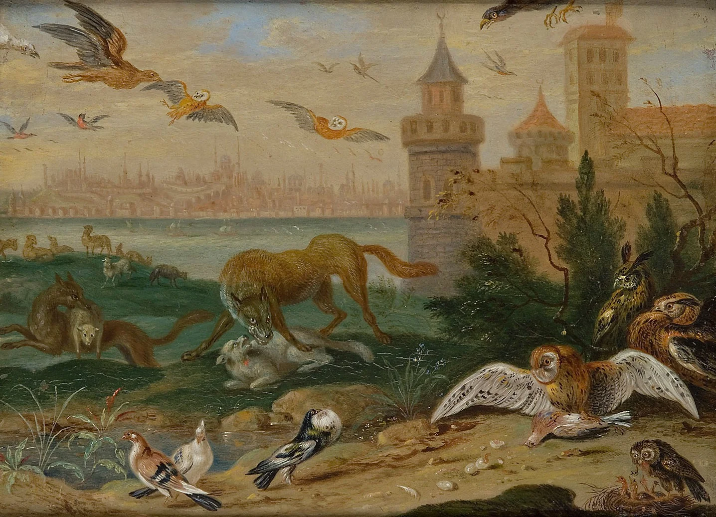 Ansichten aus den vier Weltteilen mit Szenen von Tieren: Konstantinopel, detail