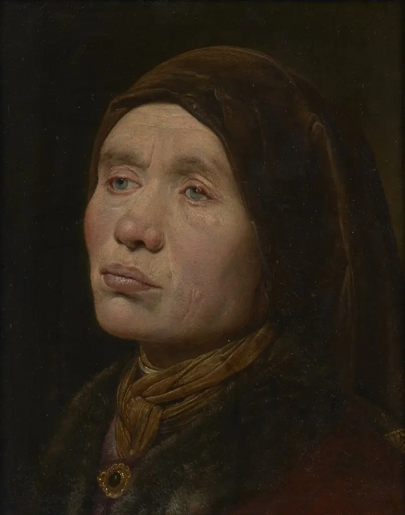 Portrait of a woman facing left, by Monogrammist IS, oil, 1650