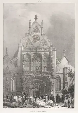 Picturesque and Romantic Trips in Old France, Franche-Compté: Front of the Church at Brou, by Richard Parkes Bonington, 1825
