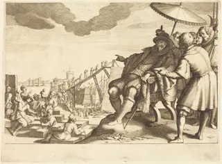 Construction and Fortification of the Port of Livorno, by Jacques Callot, ink, 1614