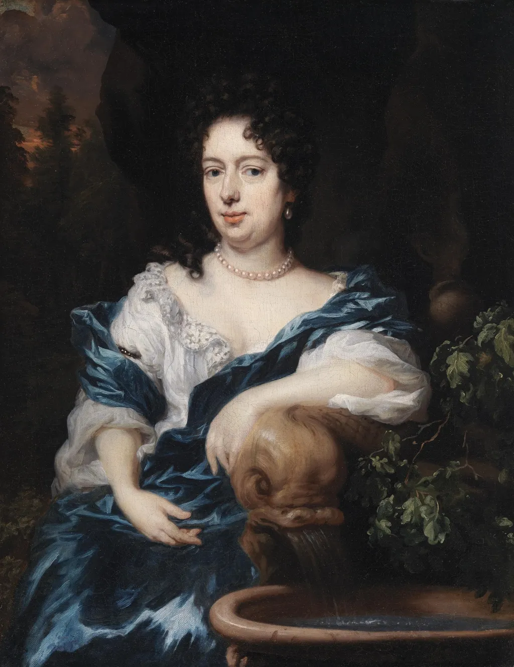 A Lady sitting by a Fountain, possibly Catharina Dierquens, by Nicolaes Maes, oil, 1693