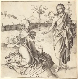 Christ Appearing to Mary Magdalene, by Martin Schongauer, ink, 1485