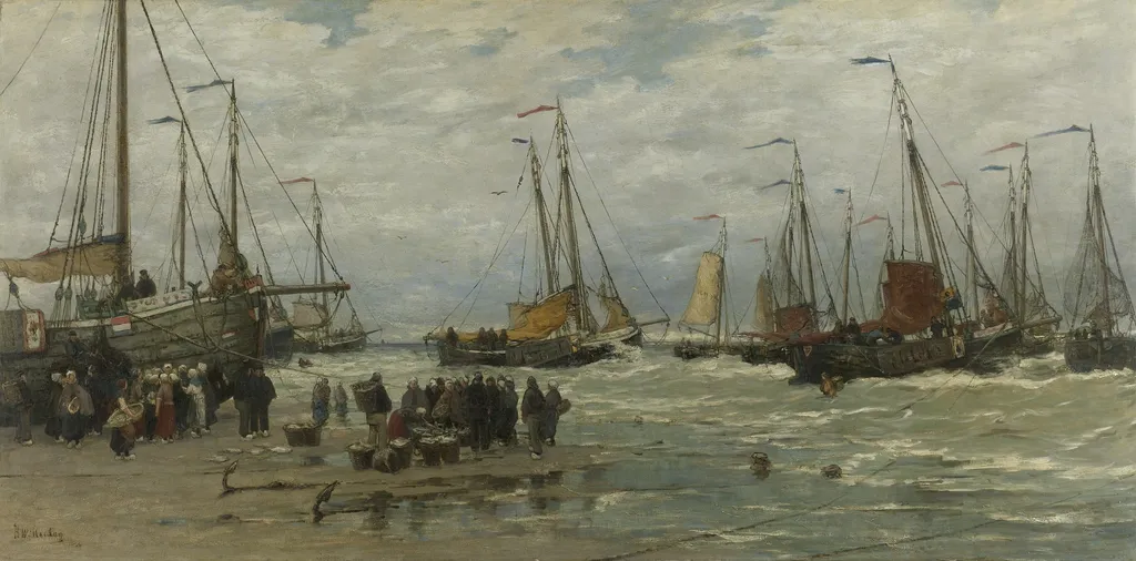 Fishing Pinks in Breaking Waves, by Hendrik Willem Mesdag, oil, 1890