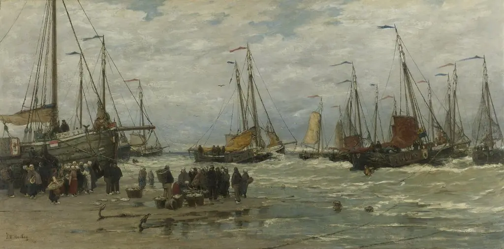 Fishing Pinks in Breaking Waves, by Hendrik Willem Mesdag, oil, 1890