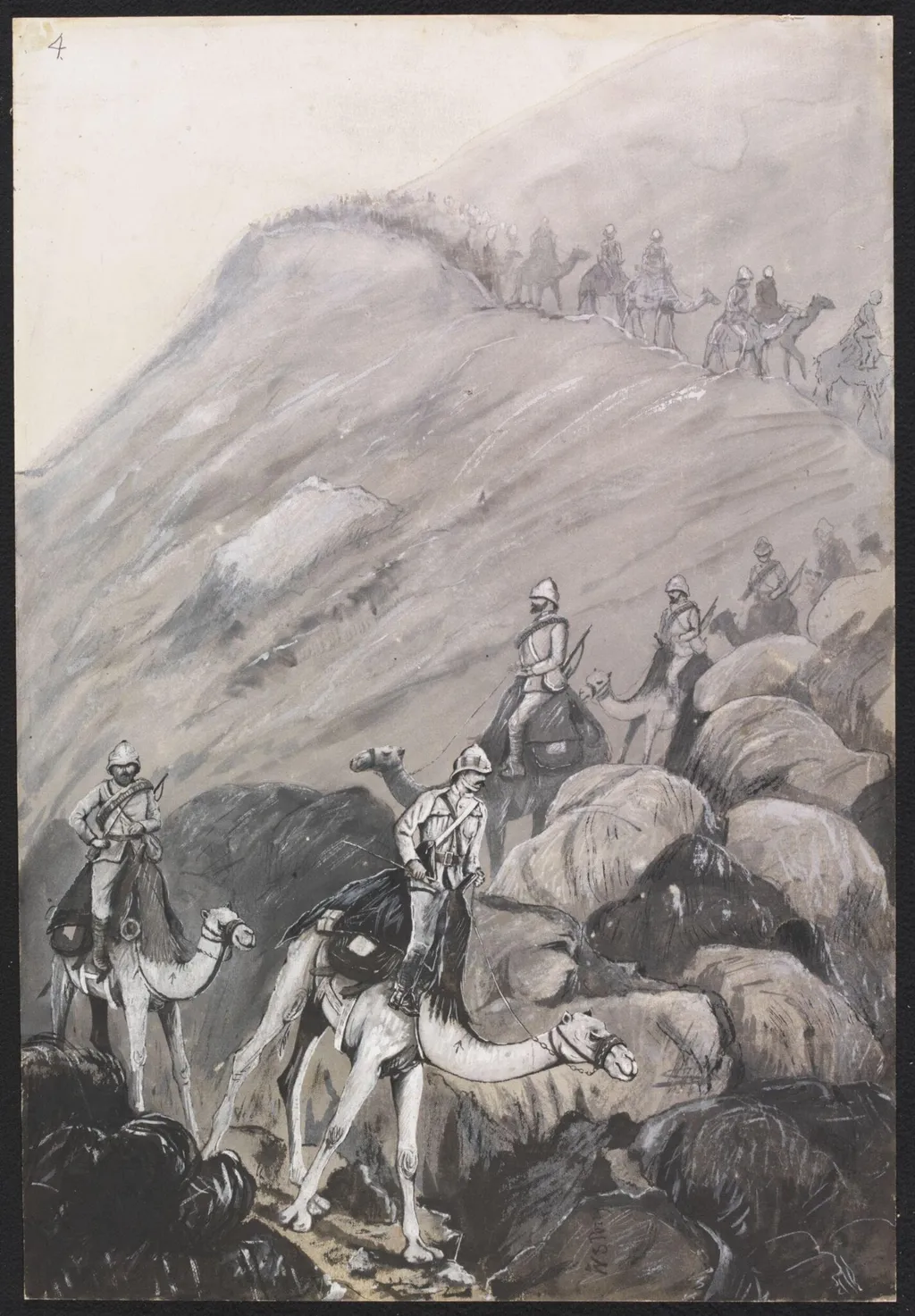 Coming Down a Steep place, by William S. Perry, watercolor, 1884