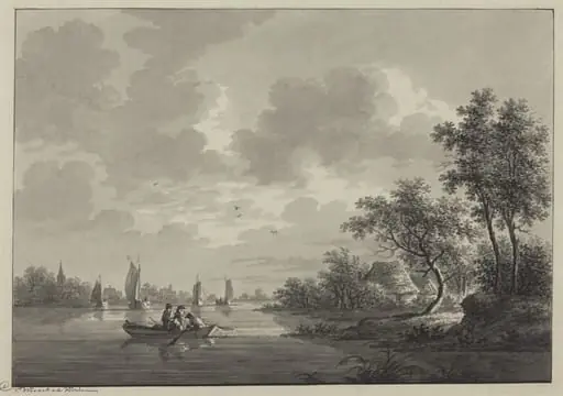 Ameide on the River Lek, by Nicolaas Wicart, chalk, 1782