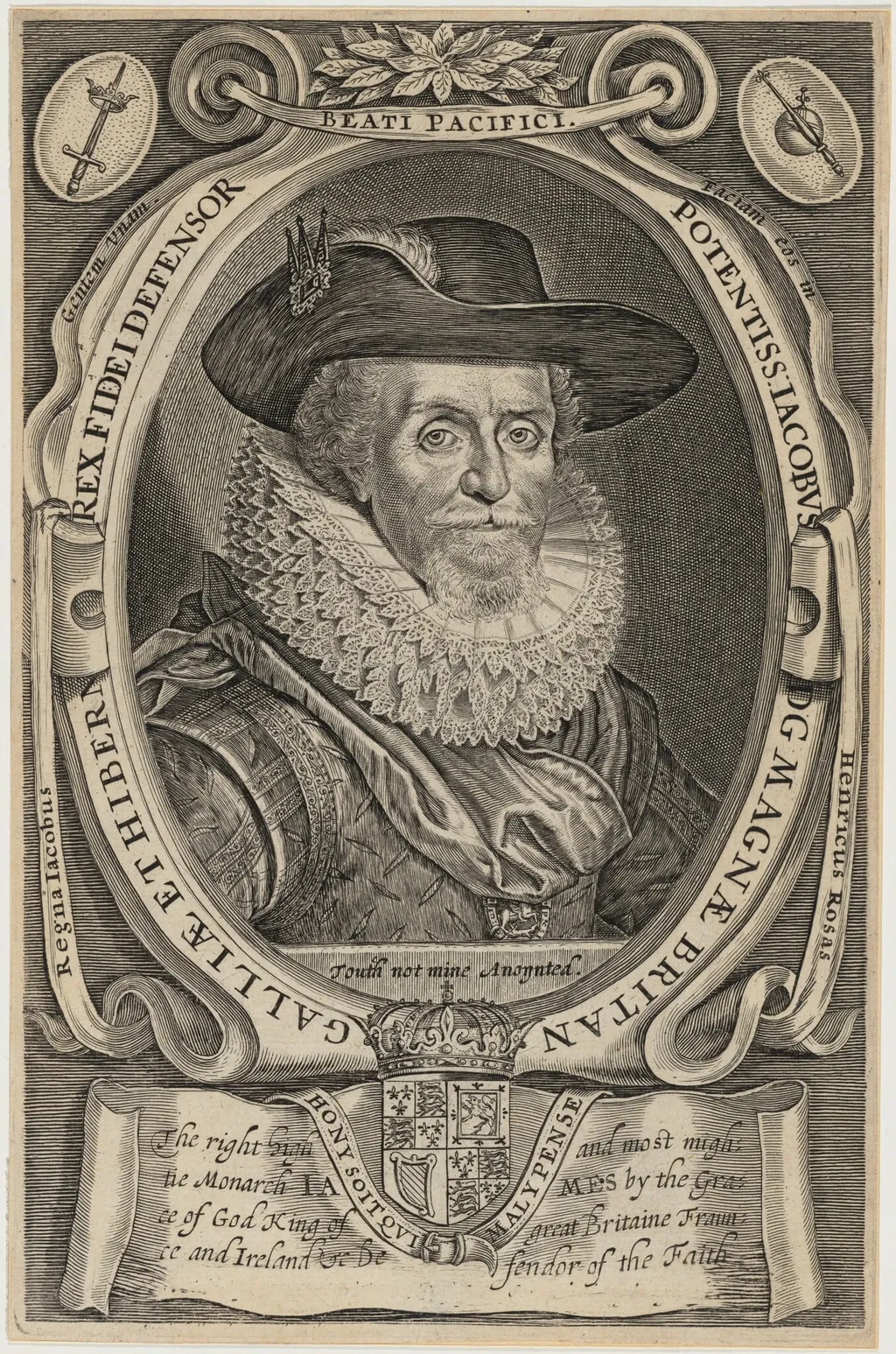James I, King of England, by Willem de Passe, ink