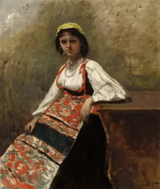 Italian Woman (La Morieri), by Jean Baptiste Camille Corot, oil, 1872