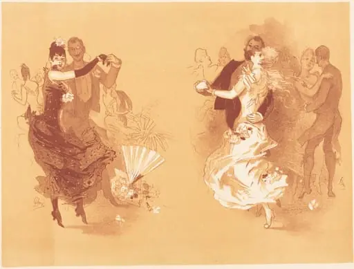 Waltz of the Blonde and Waltz of the Brunette, by Jules Chéret, ink, 1884
