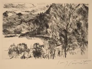 Walchensee mit Jochberg (Walchensee with Jochberg), by Lovis Corinth, ink, 1923